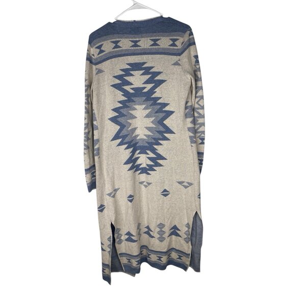 Ruby Moon Open Front Long Cardigan Blue White Western Print Womens Small - Picture 2 of 3